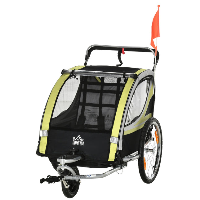 Children's bicycle stroller with suspension & brake, yellow/black
