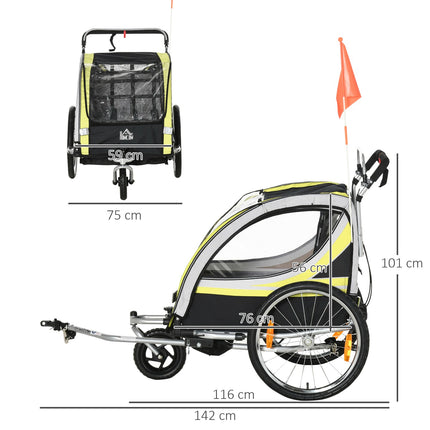 Children's bicycle stroller with suspension & brake, yellow/black