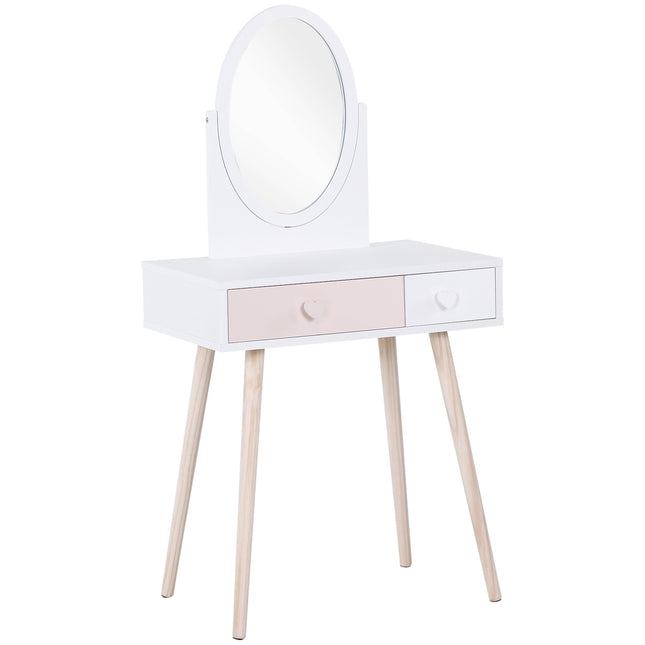 White dressing table in solid wood for children with mirror