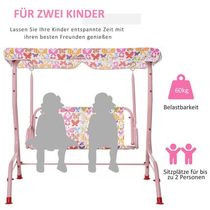 Children's swing in metal with canopy - Pink, 2-seater, 3-6 years