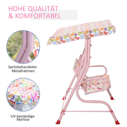 Children's swing in metal with canopy - Pink, 2-seater, 3-6 years