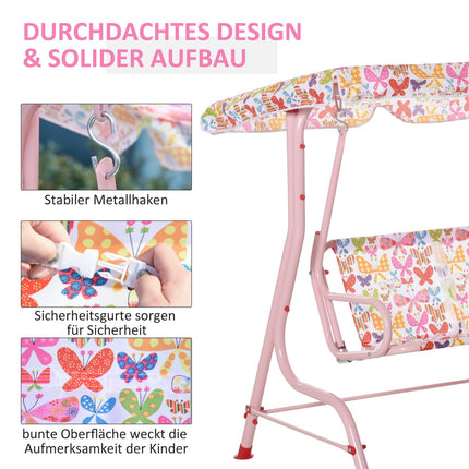 Children's swing in metal with canopy - Pink, 2-seater, 3-6 years