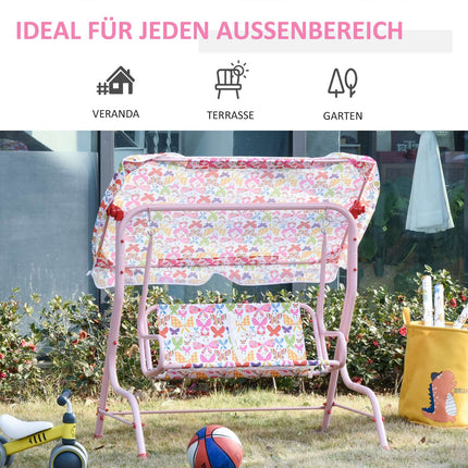 Children's swing in metal with canopy - Pink, 2-seater, 3-6 years