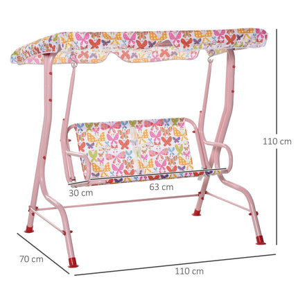Children's swing in metal with canopy - Pink, 2-seater, 3-6 years