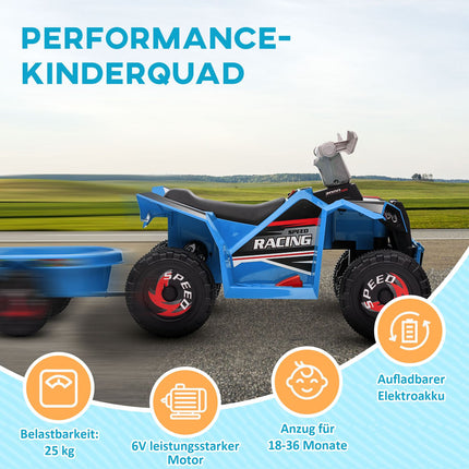 Electric quad bike for children with trailer, 6V, blue, 1.5-3 years