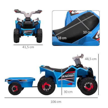 Electric quad bike for children with trailer, 6V, blue, 1.5-3 years