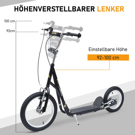 City scooter for children with brakes, 16/12 inch, black