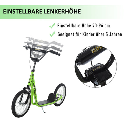 Children's scooter with handbrake, 16-inch pneumatic tires