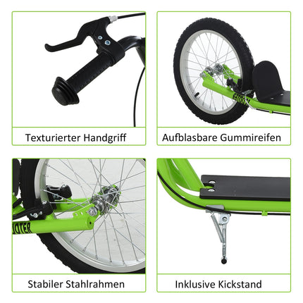 Children's scooter with handbrake, 16-inch pneumatic tires