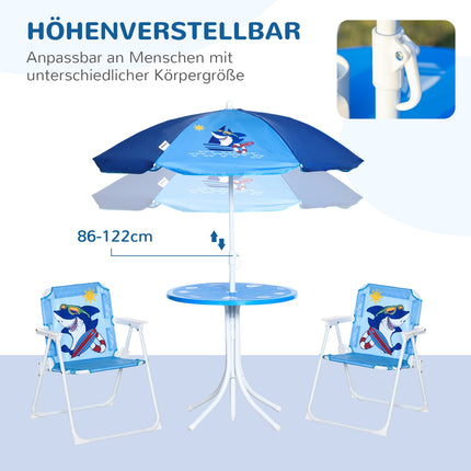 Camping set for children: table, 2 folding chairs and parasol