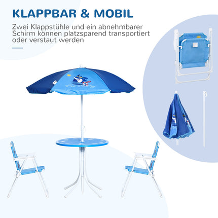 Camping set for children: table, 2 folding chairs and parasol