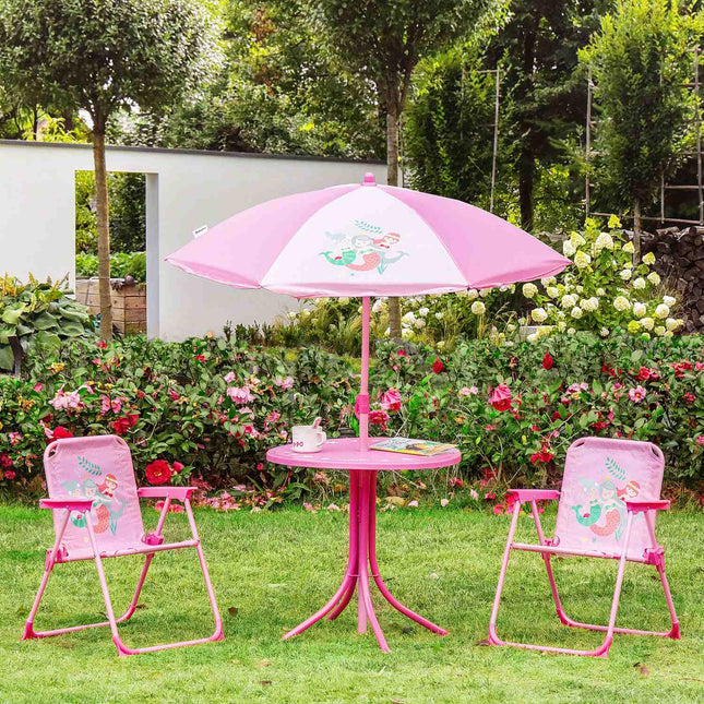 Garden set for children: table, chairs & parasol, pink