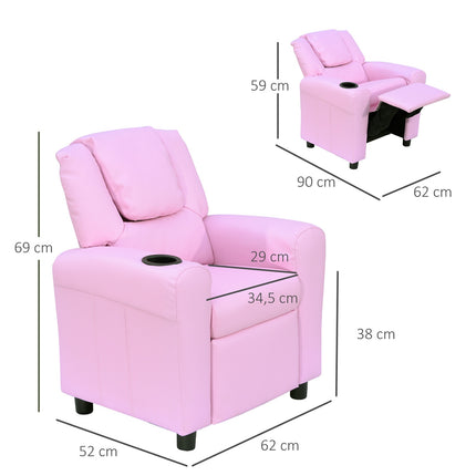 Armchair for children with cup holder, pink armchair for ages 3-6