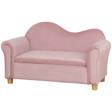 Pink fleece sofa for children with storage, 2-seater, 3-5 years