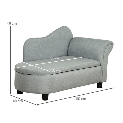 Light gray children's sofa with storage - solid wood, 80x40x49 cm
