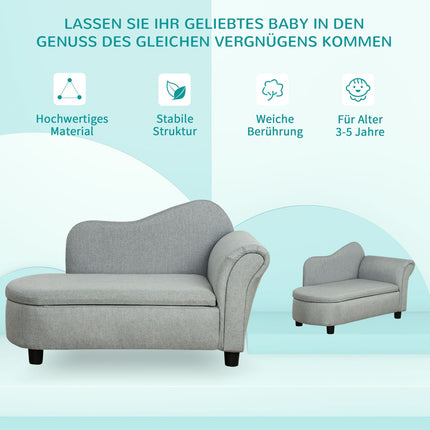 Light gray children's sofa with storage - solid wood, 80x40x49 cm