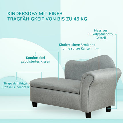 Light gray children's sofa with storage - solid wood, 80x40x49 cm