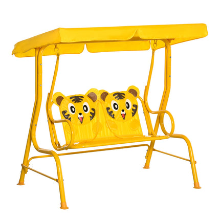 2-seat metal swing for children with sun protection - yellow