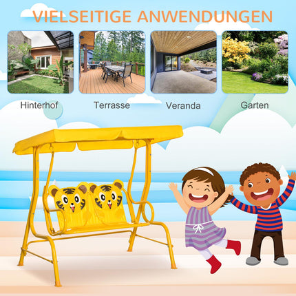 2-seat metal swing for children with sun protection - yellow
