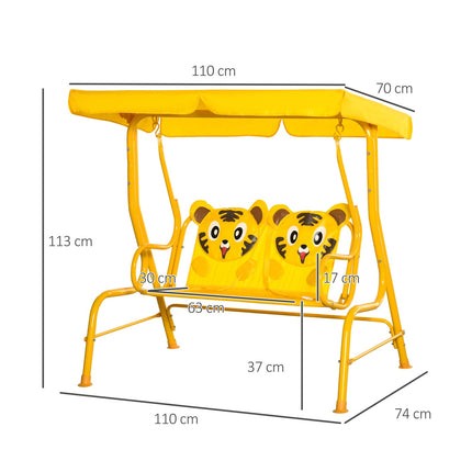 2-seat metal swing for children with sun protection - yellow