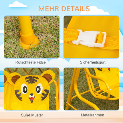 2-seat metal swing for children with sun protection - yellow