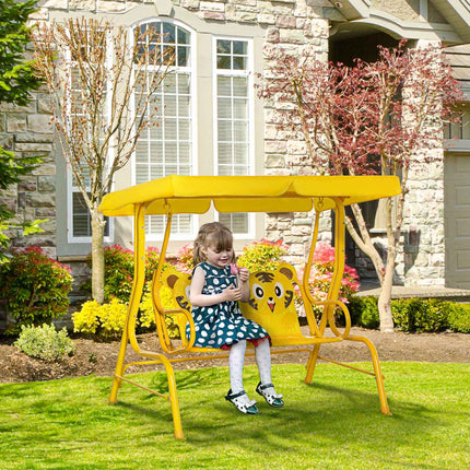 2-seat metal swing for children with sun protection - yellow