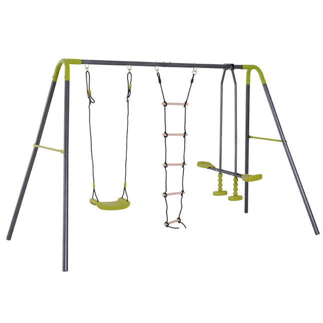 Garden swings for children with climbing ladder and seesaw
