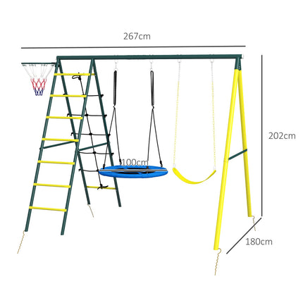 Children's 4-in-1 swing set with bars and ladder, steel