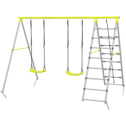 Swing for children with climbing net and ladder - Green