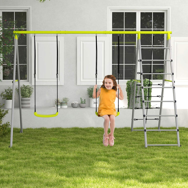 Swing for children with climbing net and ladder - Green