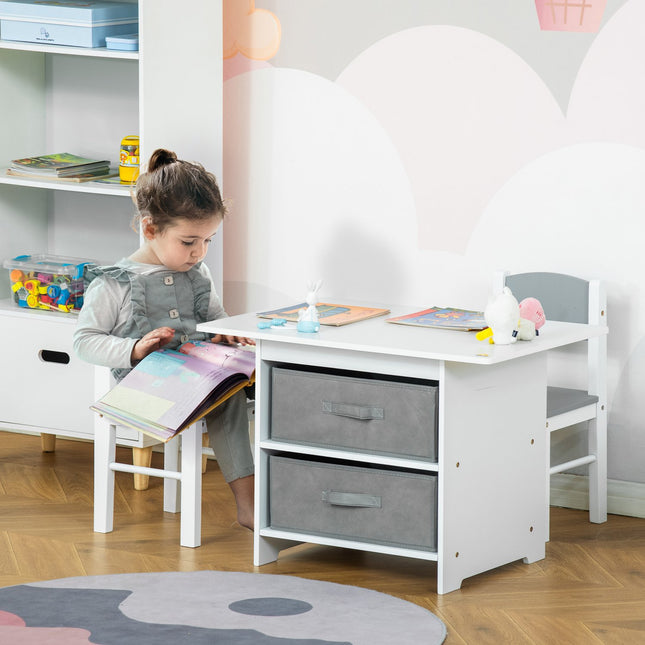 Children's table with storage, White & Grey, Wood
