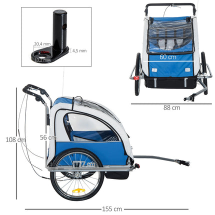 Children's bicycle stroller, blue - rain cover, breathable fabric