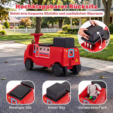 Children's 12V Electric Ride-On Car, Red, 2 Seats, Train Design