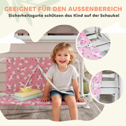 Children's 2-Seater Swing with Adjustable Canopy, Pink