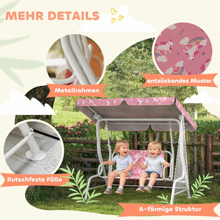 Children's 2-Seater Swing with Adjustable Canopy, Pink