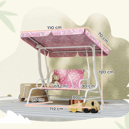 Children's 2-Seater Swing with Adjustable Canopy, Pink