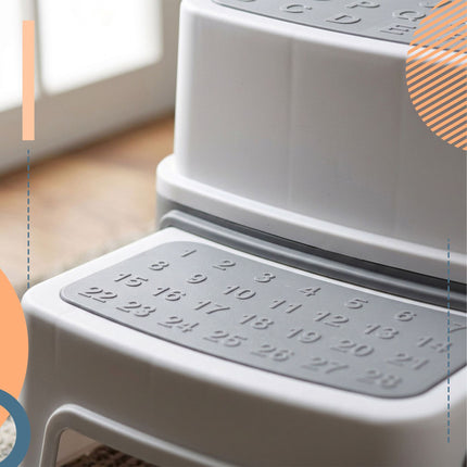 Children's 2-Step Stool, Non-Slip, Grey/White