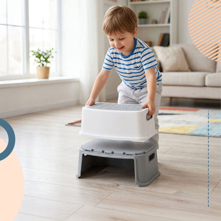 Children's 2-Step Stool, Non-Slip, Grey/White