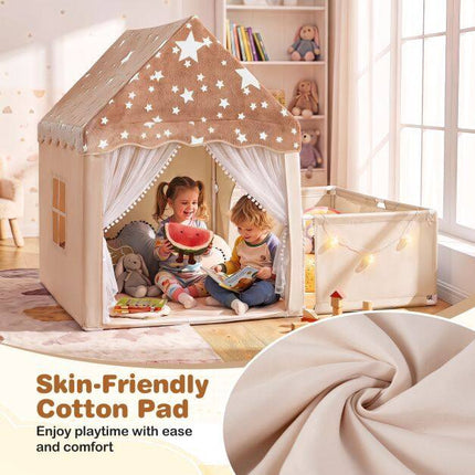 Children's 2-in-1 Play Tent with Glow Stars, Beige, 170x120x137 cm