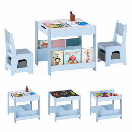 Children's 4-in-1 Table & Chair Set with Chalkboard, Blue