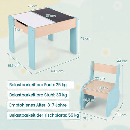 Children's 4-in-1 Wooden Table Set with Chalkboard & Storage
