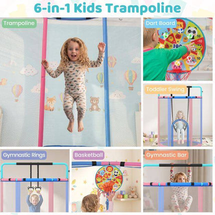 Children's 6-in-1 Trampoline with Safety Net, Blue
