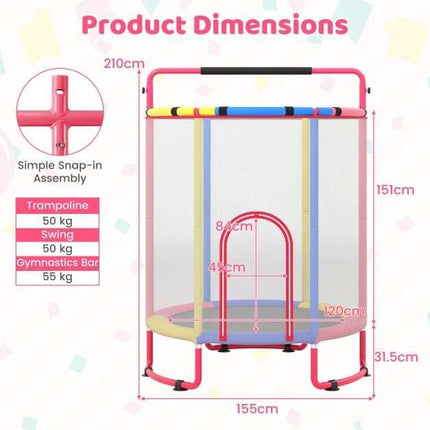 Children's 6-in-1 Trampoline with Swing & Gym Bar, Multicolour