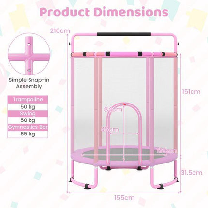 Children's 6-in-1 Trampoline with Swing & Gym Bar, Pink