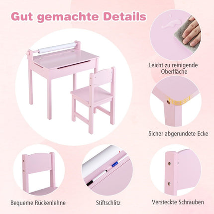 Children's Activity Table Set with Chair, Pink, Storage