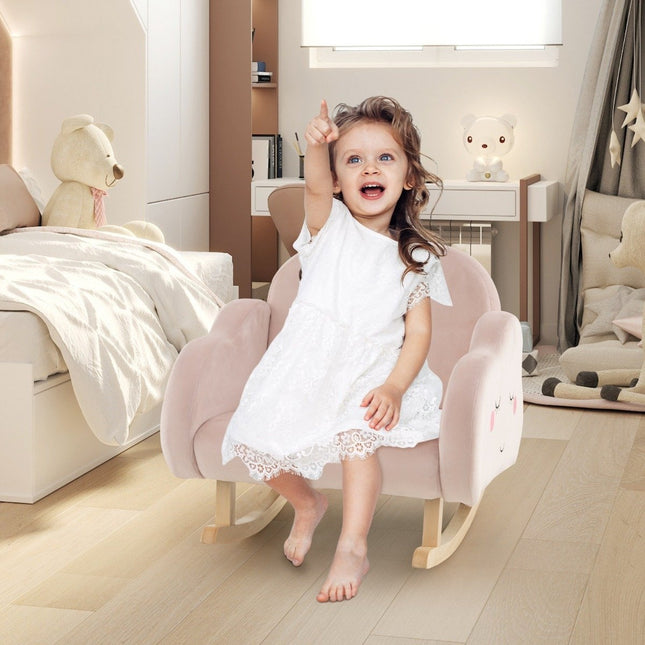 Children's Armchair with Solid Wood Legs Padded Children's Sofa Rocking Chair Pink Clouds