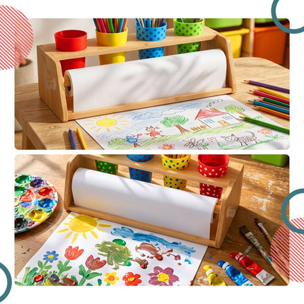 Children's Art Station with 3 Paper Rolls, Pine Wood