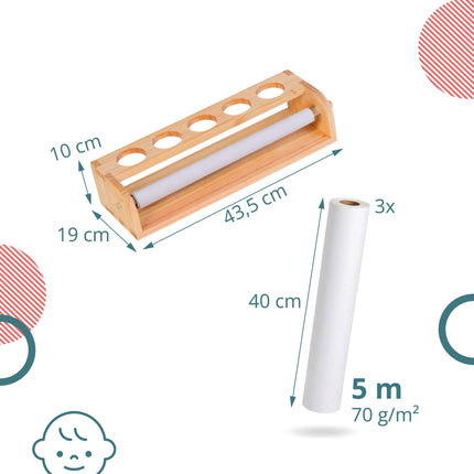 Children's Art Station with 3 Paper Rolls, Pine Wood