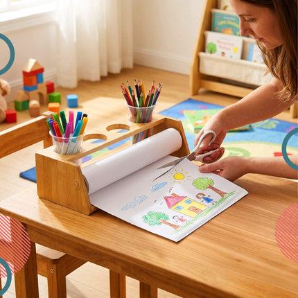 Children's Art Station with 3 Paper Rolls, Pine Wood