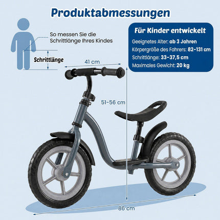 Children's Balance Bike, Adjustable, Lightweight, Blue